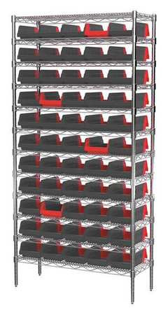 AKRO-MILLS AWS143636462BK BIN SHELVING UNIT 60 BINS 14 IN D RED