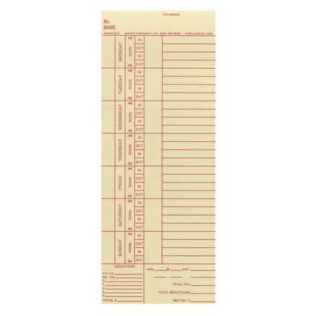 AMANO AMA-520250 BI WEEKLY TIME CARD,PK250