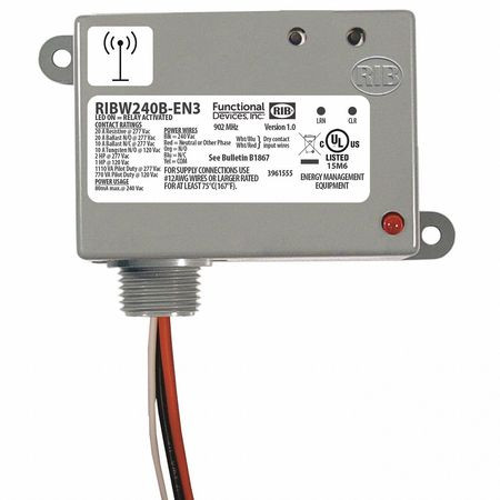 FUNCTIONAL DEVICES INC / RIB RIBW240B-EN3 WIRELESS RELAY/TRANSMITTER SPDT 240VAC