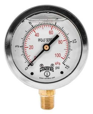WINTERS PFQ800LF GAUGE,PRESSURE,2-1/2IN.,0 TO 15 PSI
