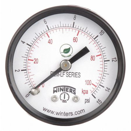 WINTERS PEM1425LF GAUGE,PRESSURE,2IN.,0 TO 15 PSI