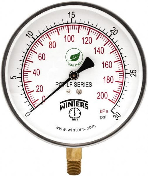 WINTERS PCT321LF GAUGE,PRESSURE,4-1/2IN.,0 TO 30 PSI