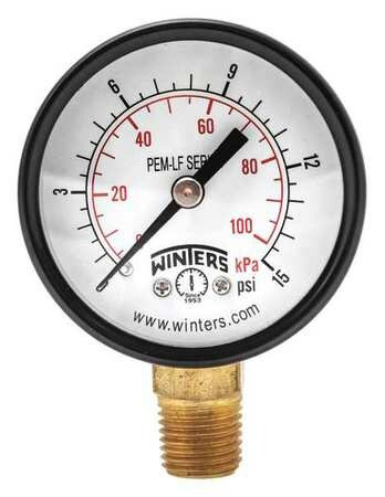 WINTERS PEM136LF GAUGE,PRESSURE,2IN.,0 TO 15 PSI
