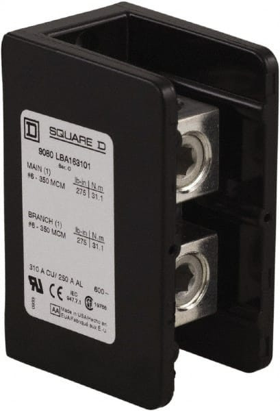 SQUARE D 9080LBA164101 POWER DISTR BLOCK,AL/CU,600V AC/DC