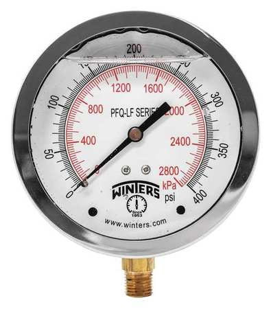 WINTERS PFQ715LF GAUGE,PRESSURE,4IN.,0 TO 400 PSI