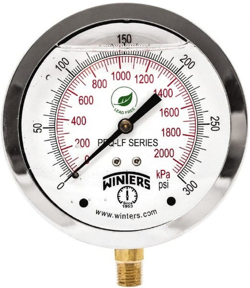 WINTERS PFQ714LF GAUGE,PRESSURE,4IN.,0 TO 300 PSI