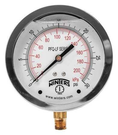 WINTERS PFQ709LF GAUGE,PRESSURE,4IN.,0 TO 30 PSI