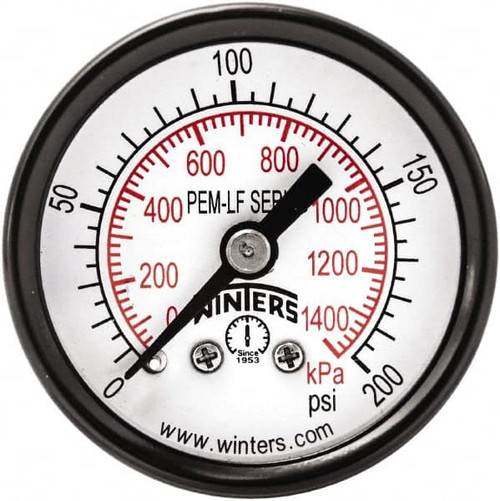 WINTERS PEM1422LF GAUGE,PRESSURE,1-1/2IN.,0 TO 200 PSI