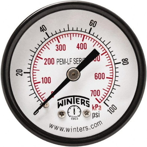 WINTERS PEM1407LF GAUGE,PRESSURE,2IN.,0 TO 100 PSI