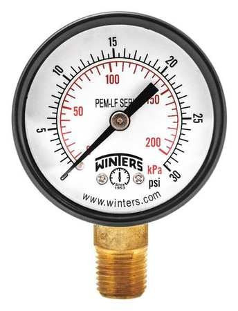WINTERS PEM199LF GAUGE,PRESSURE,2IN.,0 TO 30 PSI