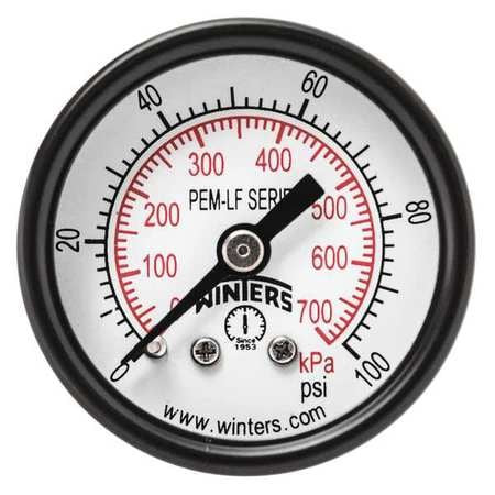 WINTERS PEM1420LF J1385 GAUGE PRESSURE 1-1/2IN. 0 TO 100 P