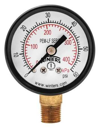WINTERS PEM1301LF GAUGE,PRESSURE,1-1/2IN.,0 TO 60 PSI