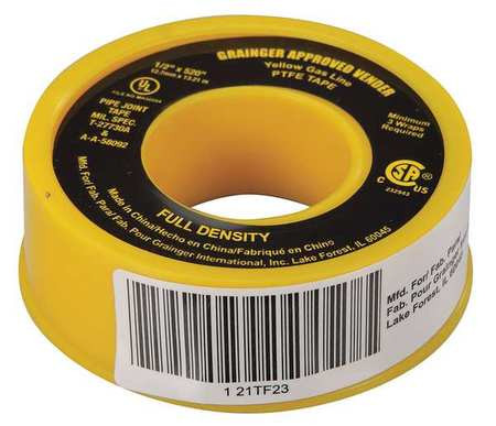 GRAINGER GLOBAL SOURCING 21TF23 SEALANT TAPE 1/2 X 520 IN