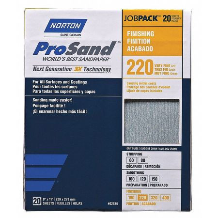 NORTON 07660768167 SANDPAPER SHEET VERY FINE 220 GRIT PK20