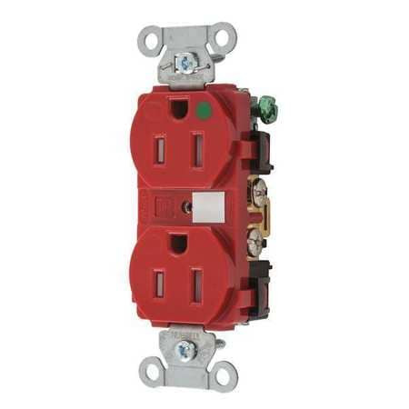 HUBBELL 8200REDTRA RECEPTACLE,RED,15 A,2P3W,BACK; SIDE,1PK