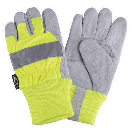 CONDOR USA INC 4NHF3 LEATHER PALM GLOVES,HI-VIS LIME,XL,PR
