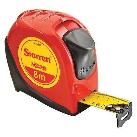 STARRETT KTX1-8M-N EXACT 1" X 8M METRIC MEASURING TAPE- GRA