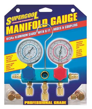 SUPERCOOL 2211B A/C MANIFOLD GAUGE PSI AND BAR ALUMINUM