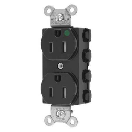 HUBBELL SNAP8200BKTRA RECEPTACLE,BLACK,15 A,2P3W,BACK,1PK