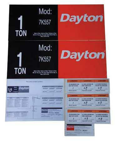 DAYTON 28CH91 JIB CRANE LABEL KIT,FOR USE WITH 7K557