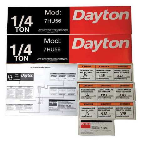 DAYTON 28CH75 JIB CRANE LABEL KIT FOR USE WITH 7HU56