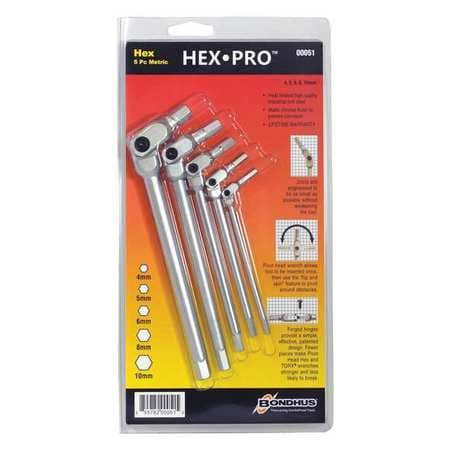 BONDHUS 00005 CHROME HEXPRO WRENCHE 4 TO 10MM 5 PCS.