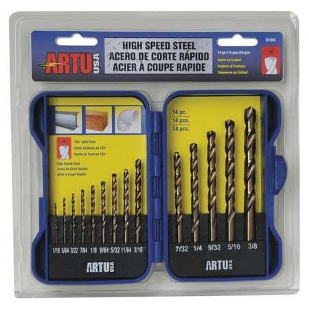ARTU 01904 DRILL BIT SET STEEL HIGH SPEED 14 PCS.