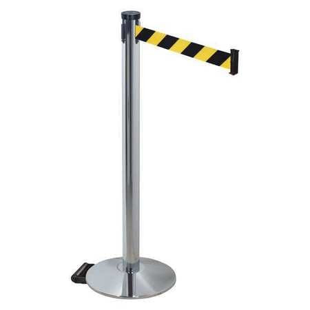 RETRACTA-BELT 304PAPC-BYD BARRIER POST GRAY BLK/YLW BELT 40 IN H