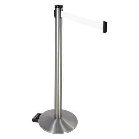 RETRACTA-BELT 304SASS-WH BARRIER POST SATIN SS GRAY WHITE BELT