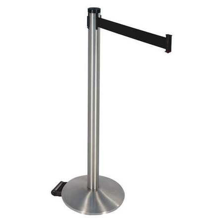 RETRACTA-BELT 304SS-BK BARRIER POST BLK BELT W/WHEELS 40 IN H
