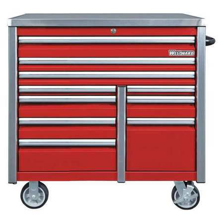 WESTWARD 49NR88 ROLLING TOOL CABINET, RED,IND PREM DUTY