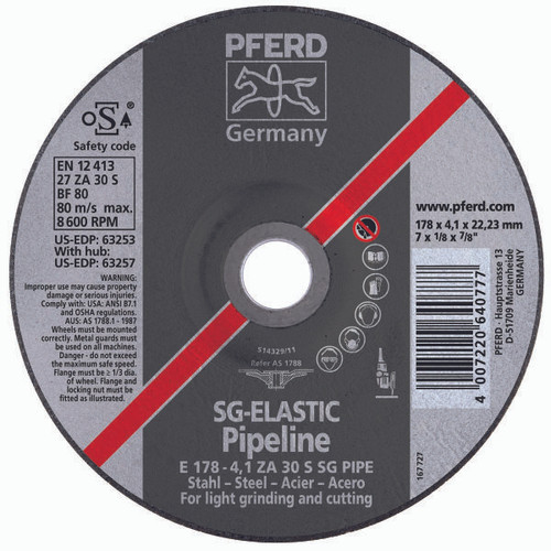 PFERD 63253 PIPELINE WHEEL,4.1MM,TYPE 27,7" X 1/8"