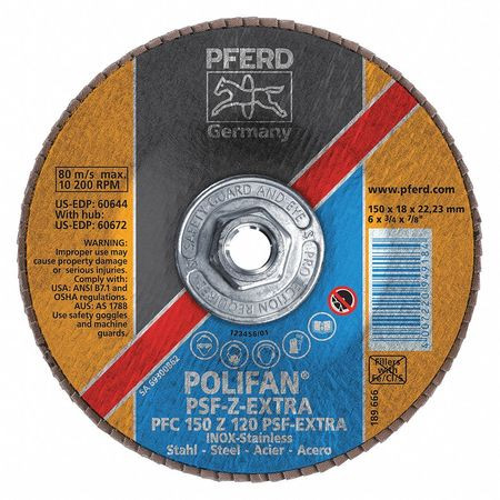 PFERD 60672 FLAP DISC,ZIRC,120GRIT,T29,6"