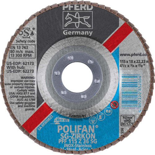 PFERD 62173 4-1/2" X 7/8" A.H. POLIFAN FLAP DISC - Z