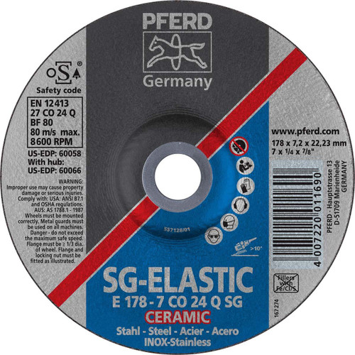 PFERD 60058 GRINDING WHEEL,CO24Q-SG,T27,7"X1/4"X7/8"