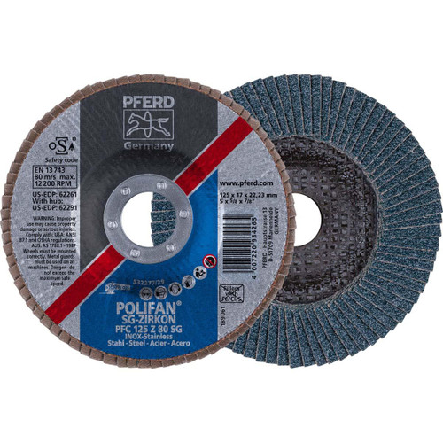PFERD 62261 FLAP DISC,ZIRC,80 GRIT,T29,5"X7/8"