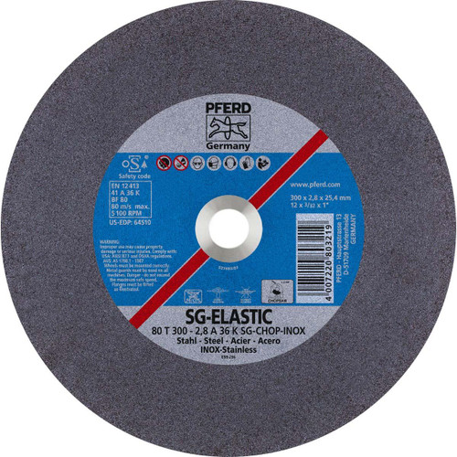 PFERD 64510 CUT OFF WHEEL,CHOP SAW,STL,12"X3/32"X1"