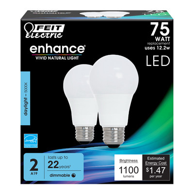 FEIT ELECTRIC OM75DM/950CA/2 BULB LED 75W A19 E26 1100L 5K
