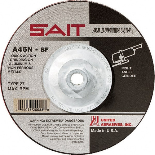 SAIT 20162 46 GRIT, 4-1/2" WHEEL DIAM, 1/4" WHEEL T