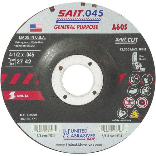SAIT 22021 60 GRIT, 4-1/2" WHEEL DIAM, 7/8" ARBOR H