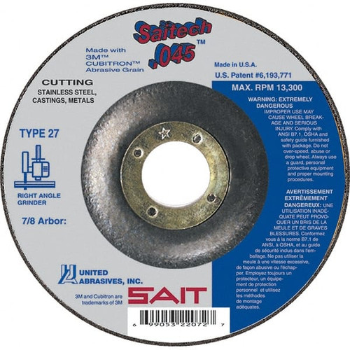 SAIT 22088 7" WHEEL DIAM, 7/8" ARBOR HOLE, TYPE 27 