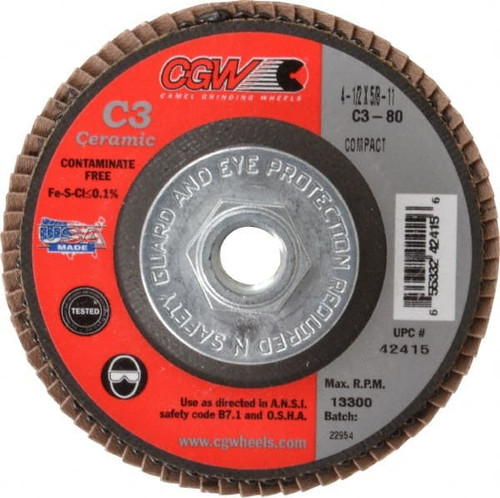 CGW ABRASIVES 42415 FLAP DISC,4.5X5/8-11,C3 CMPCT CER RG,80G