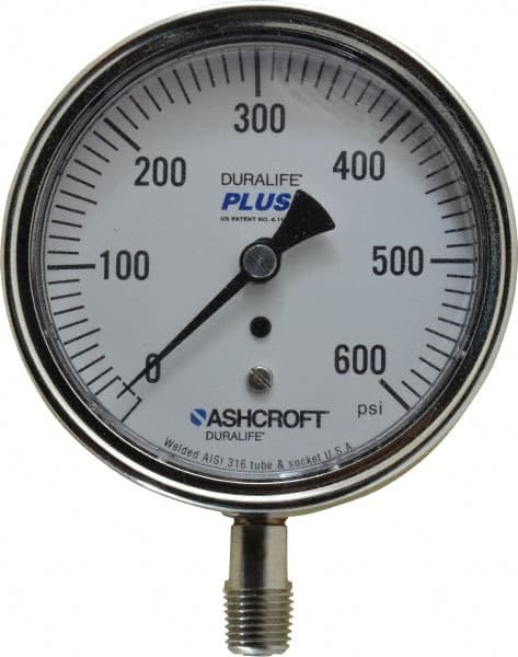 ASHCROFT 94343XLL 3-1/2" DIAL, 1/4 THREAD, 0-600 SCALE RAN