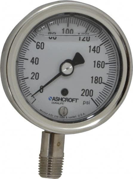 ASHCROFT 94478 2-1/2" DIAL, 1/4 THREAD, 0-200 SCALE RAN