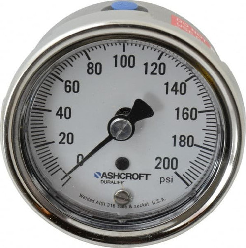 ASHCROFT 94891 2-1/2" DIAL, 1/4 THREAD, 0-200 SCALE RAN