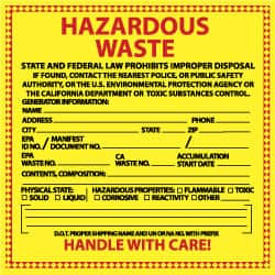 NMC HW16 HAZARDOUS MATERIALS LABEL