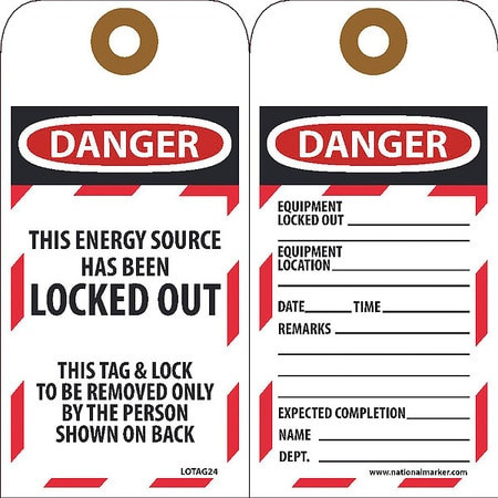 NMC LOTAG24 10 QTY 1 PACK 3" HIGH X 6" LONG, DANGER 
