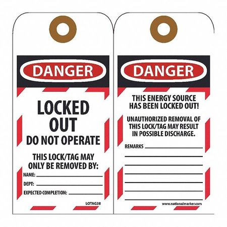 NMC LOTAG38-25 25 QTY 1 PACK 3" HIGH X 6" LONG, DANGER 