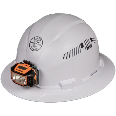 KLEIN TOOLS 60407 HARD HAT, VENTED, FULL BRIM WITH HEADLAM