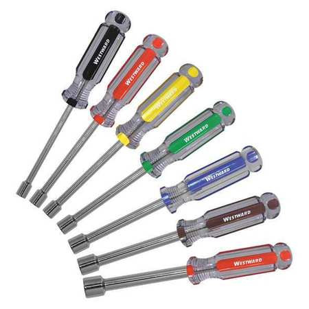 WESTWARD 401L15 NUT DRIVER SET 7 PCS SOLID ROUND SAE